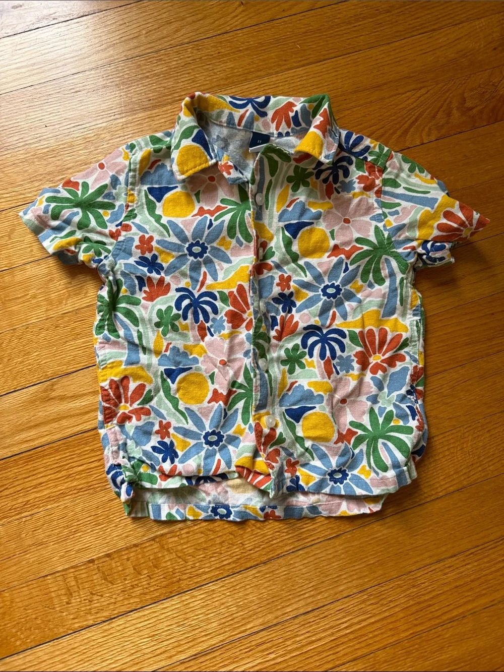 Multicolor Floral Short-Sleeve Button-Up Shirt for Kids